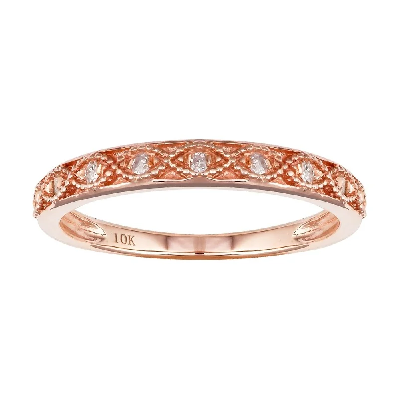 adaptable stacking ring-Viducci 10k Rose Gold 1/10ct Milgrain Pave Diamond Band