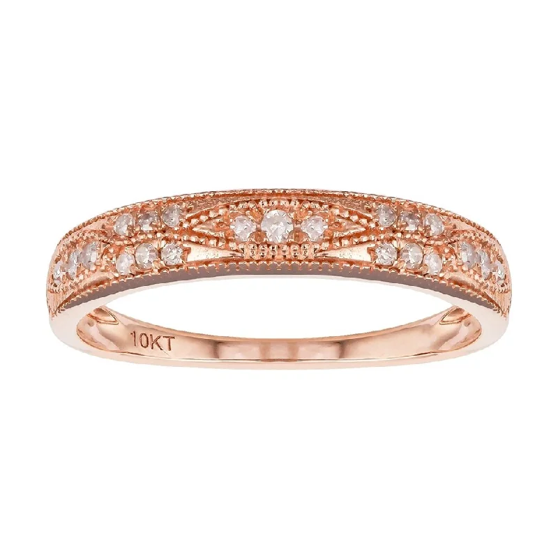 tech gemstone ring-Viducci 10k Rose Gold 1/4ct Pave Milgrain Diamond Band