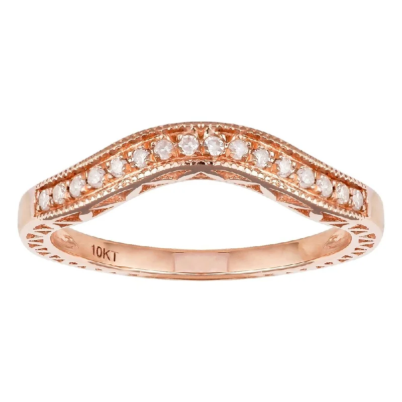 raw sapphire ring-Viducci 10k Rose Gold 1/6ct Curved Vintage Style Diamond Band (G-H, I1-I2)