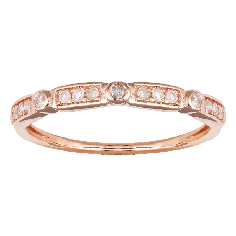 fluid design ring-Viducci 10k Rose Gold 1/6ct TDW Pave Diamond Vintage-styled Stackable Ring