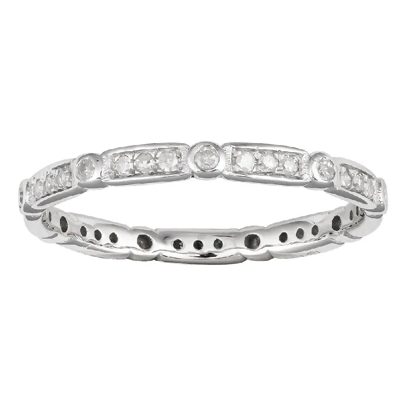 distressed gold ring-Viducci 10k White Gold 1/3ct TDW Diamond Vintage-styled Stackable Eternity Ring