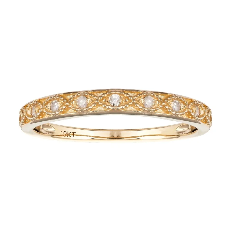 gleaming diamond ring-Viducci 10k Yellow Gold 1/10ct Milgrain Pave Diamond Band