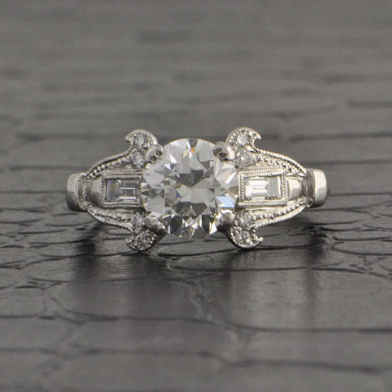 pentagon-shaped ring-Vintage Mid-century 1.32 ct. Old European Cut Diamond Engagement Ring in Platinum