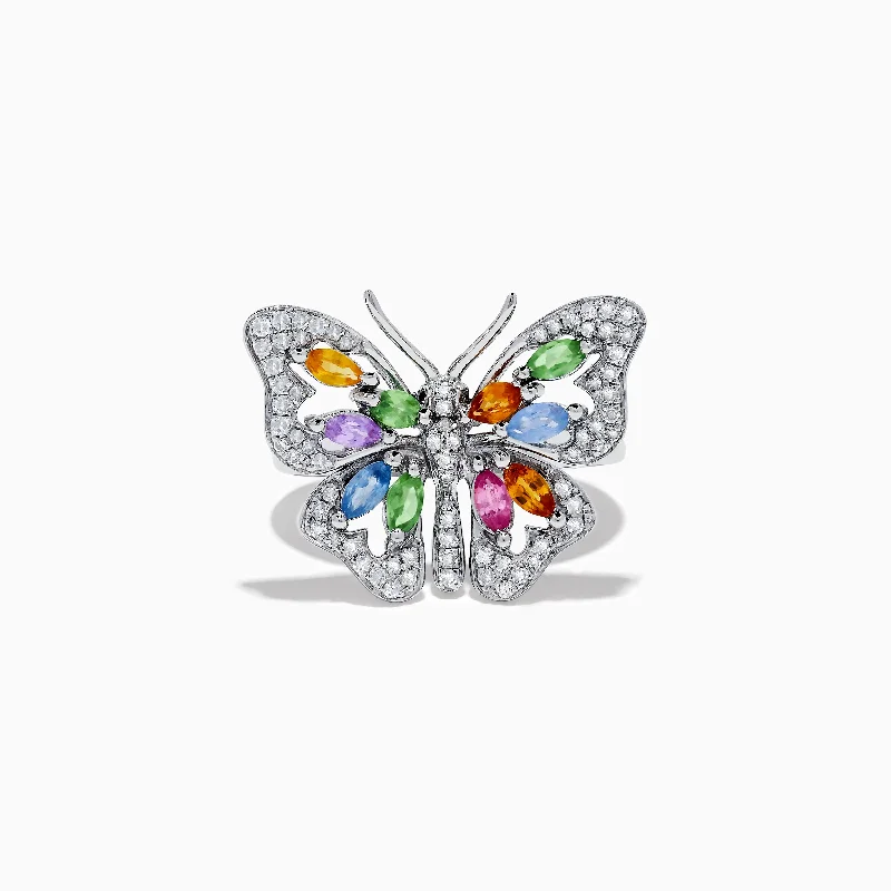 pearl interlocked ring-Watercolors 14K Gold Multi Sapphire and Diamond Butterfly Ring