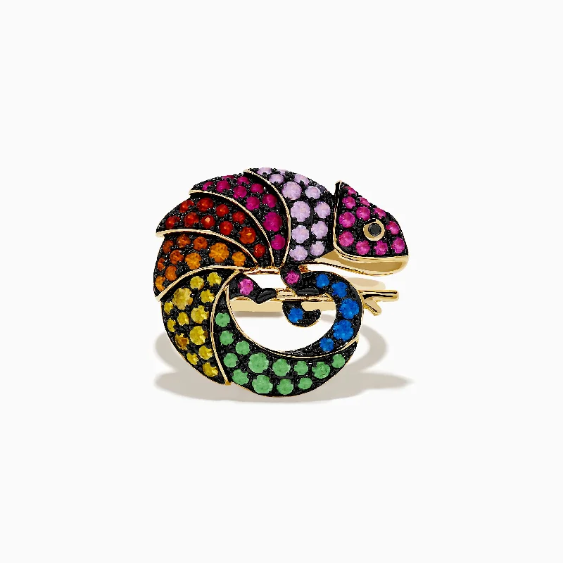 drifter stacking ring-Watercolors 14K Yellow Gold Black Diamond Muliti Sapphire Chameleon Ring