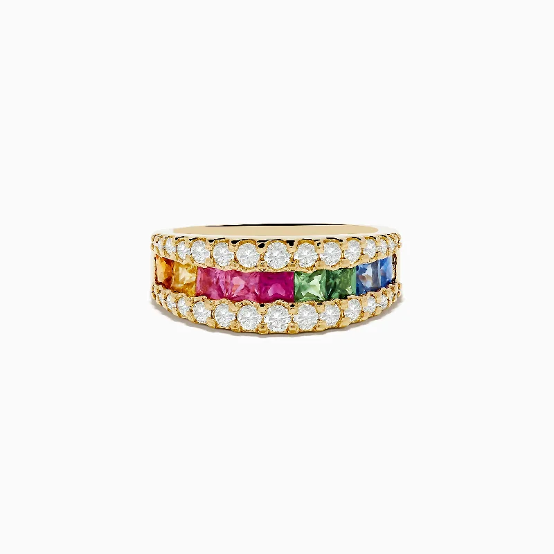 sprig chiseled ring-Watercolors 14K Yellow Gold Multi Color Sapphire and Diamond Ring