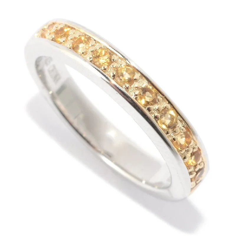 small initial ring-White Platinum over Silver Multicolor Round Citrine Midi Ring