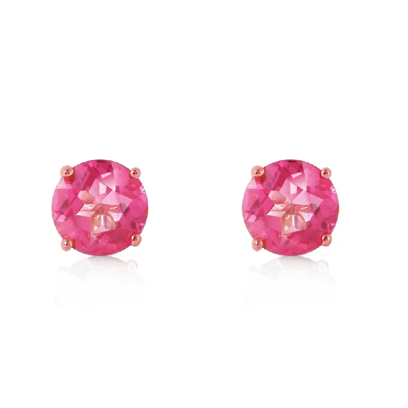 tech sleek earrings-1.3 Carat 14K Solid Rose Gold Spotlight Pink Topaz Stud Earrings