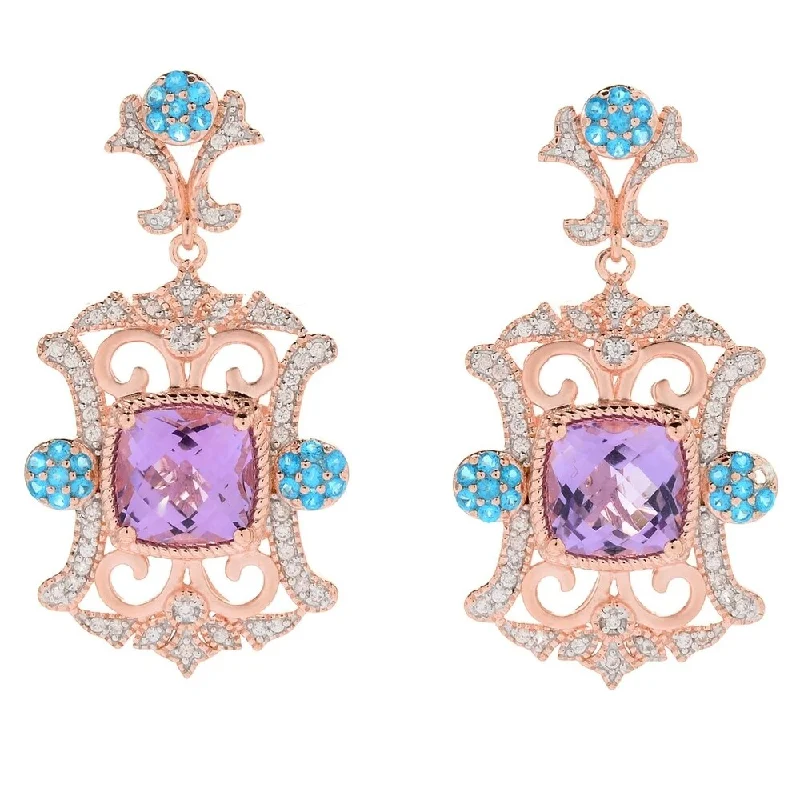 sturdy statement earrings-1.5" 7.50ctw Pink Amethyst, Neon Apatite & White Zircon Drop Earrings