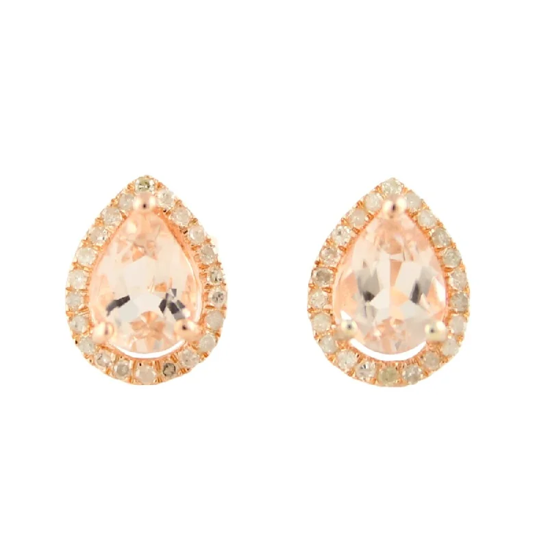 bronze hoop earrings-10k Rose Gold Morganite Diamond Princess Diana Earrings - Peach