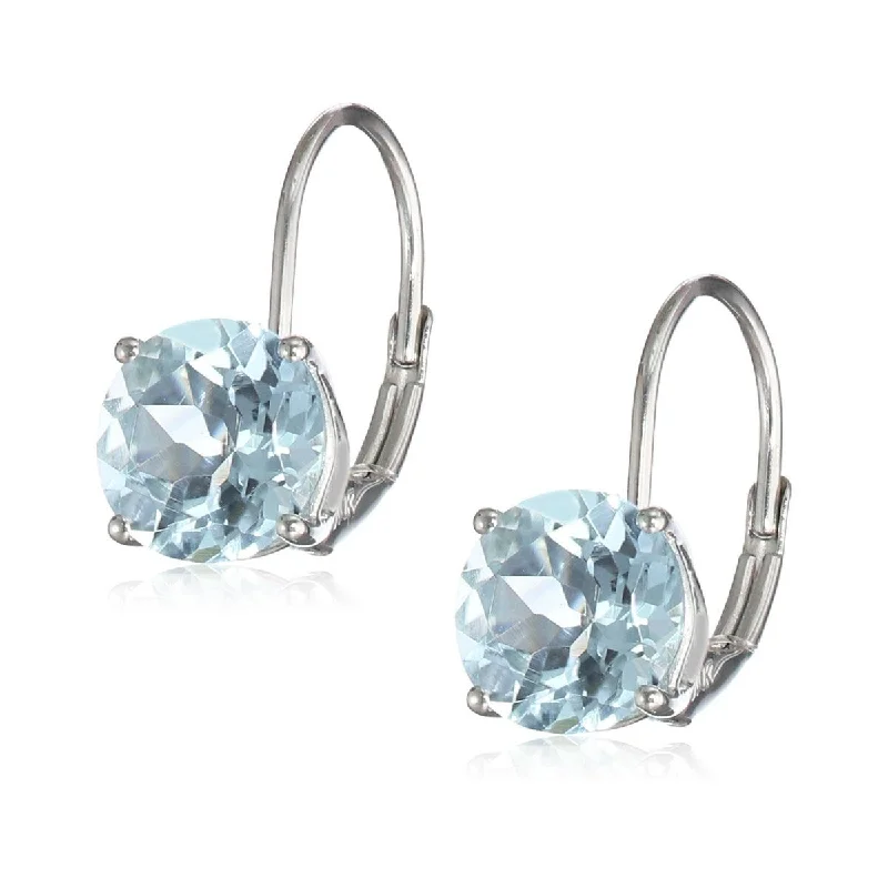 tech angular earrings-10k White Gold Aquamarine Round Lever Dangle Earrings