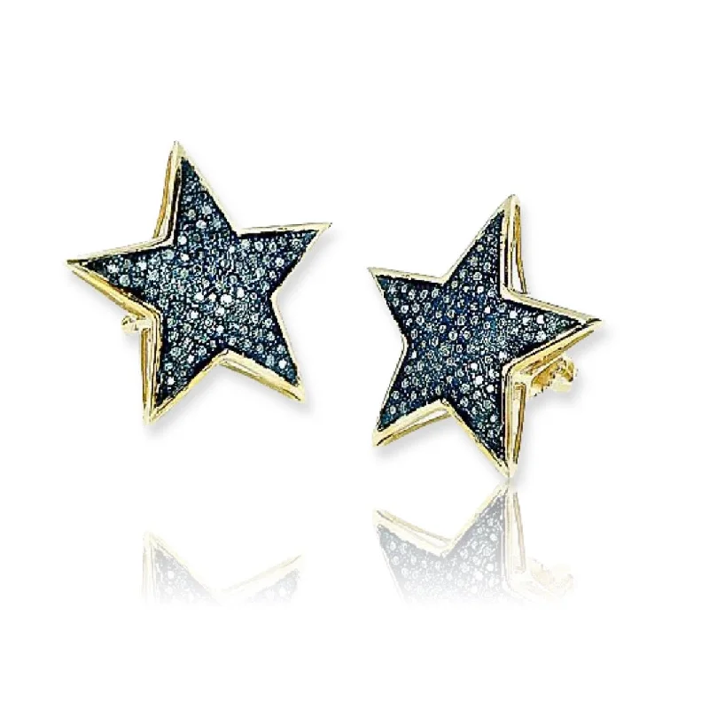 fluid modern earrings-10KY 0.50CTW BLUE DIAMOND STAR EARRING