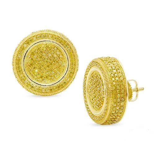 ancestral birthstone earrings-10KY 2.00CTW YELLOW DIAMOND FLAT BUTTON EARRINGS