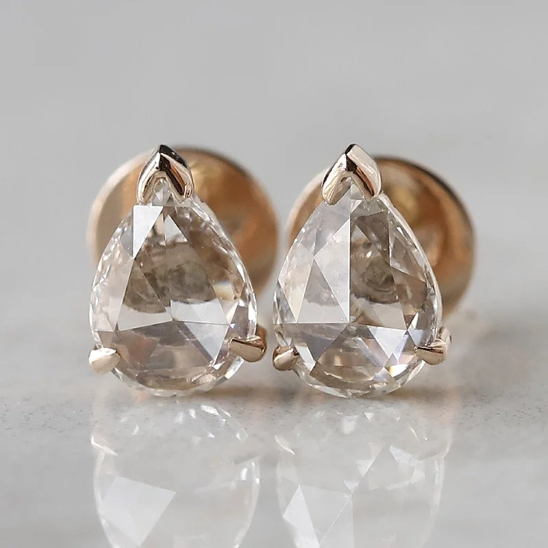 night diamond earrings-14 K Rose Gold Rose Cut Pear Earrings Stud For Her