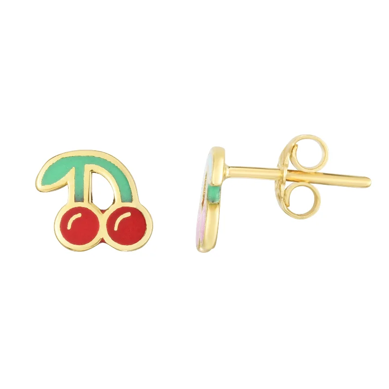 slender gemstone earrings-14K Cherry Enamel Earrings