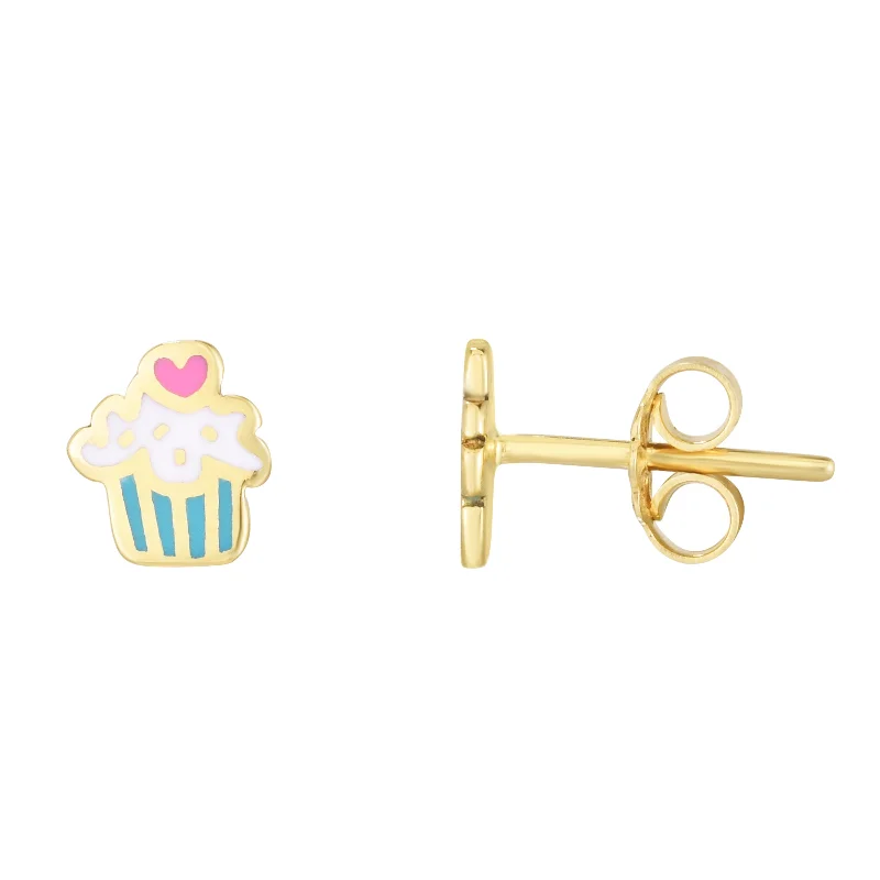 ripple-shaped stud earrings-14K Cupcake Enamel Earrings