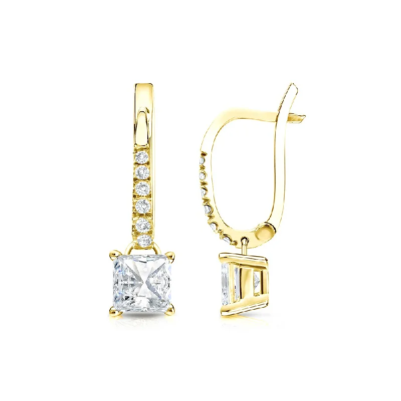 distressed gold earrings-14k Gold 1ct TDW Princess Cut Diamond Dangle Earrings by Auriya