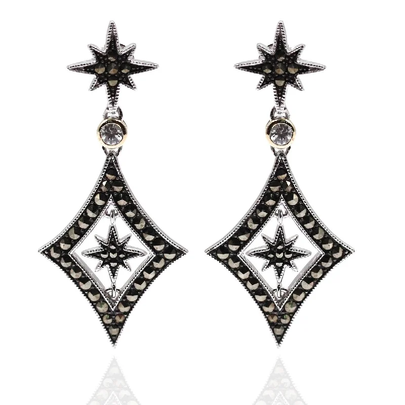 gothic gold earrings-14K Gold & Strling Sillver with Zircon, Marcasite Earrings