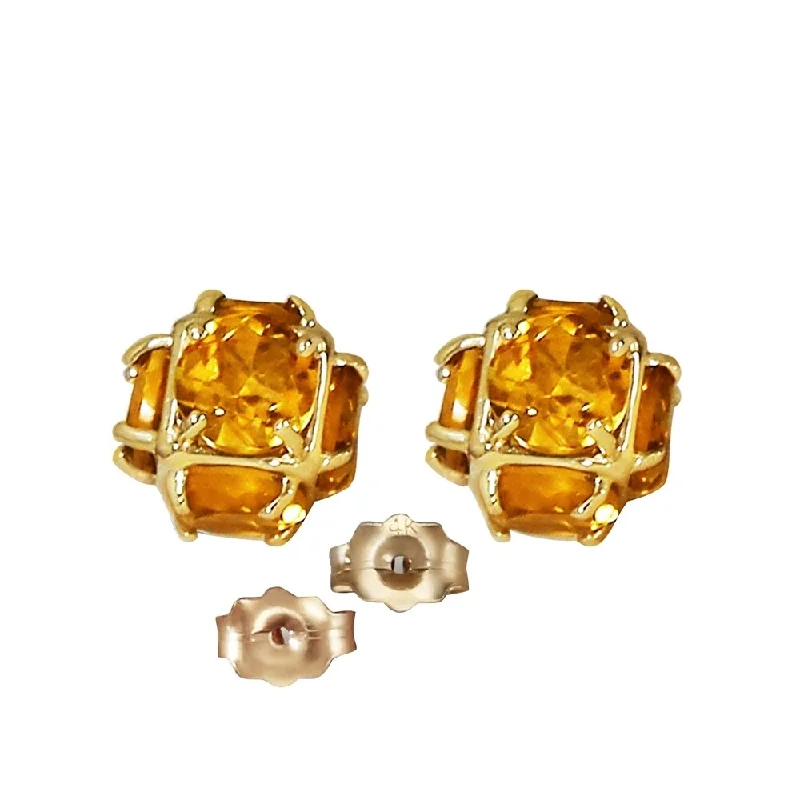 chiseled monogram earrings-14K Solid Gold Stud Earrings with Natural Citrines