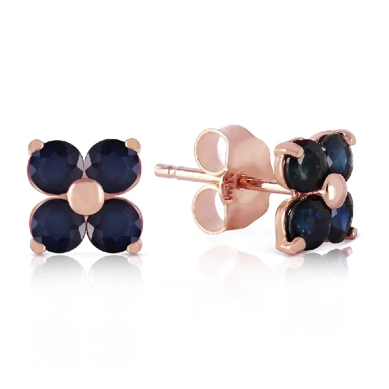 raw sapphire earrings-14K Solid Rose Gold Stud Earrings with Natural Sapphires