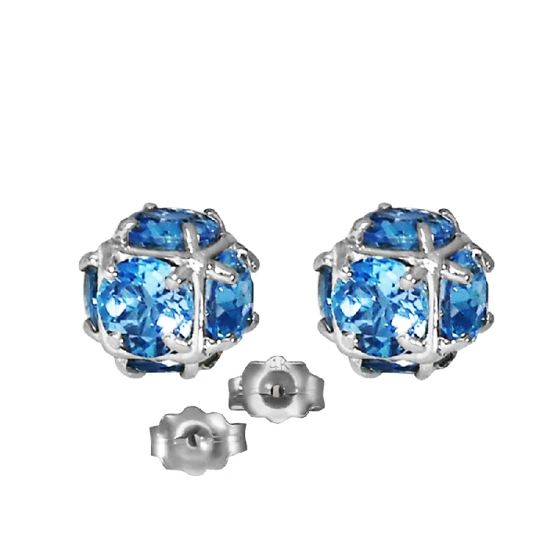 gleaming drop earrings-14K Solid White Gold Stud Earrings with Natural Blue Topaz