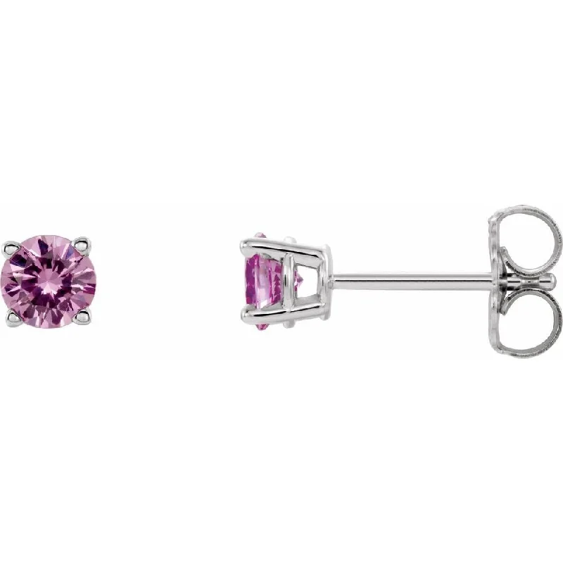 adaptable hoop earrings-14k White Gold 4 mm Round Pink Sapphire Stud Earring for Women