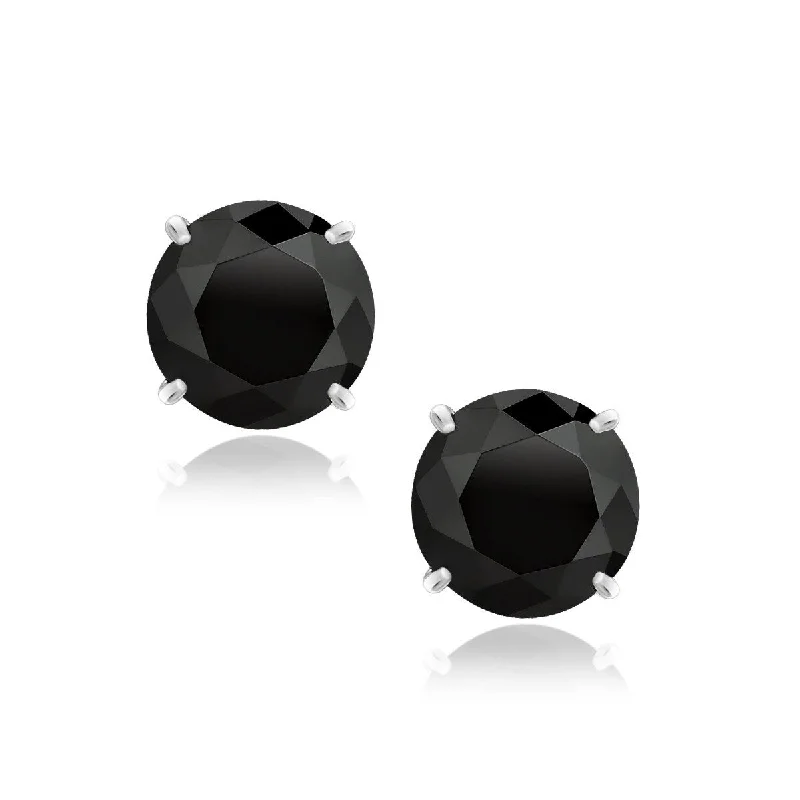 retro pearl drop earrings-14k White Gold 8.0mm Round Black CZ Stud Earrings