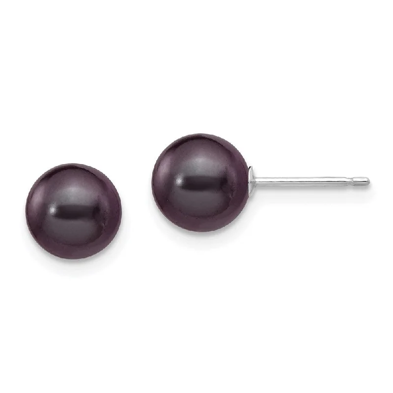 drifter turquoise earrings-14k White Gold Black Round Cultured Pearl Stud Earrings (L-7 mm, W-8 mm)