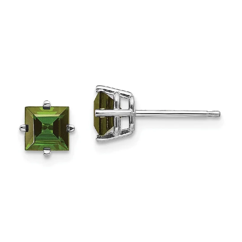 slender drop earrings-14k White Gold Green Tourmaline Stud Earrings (L-6 mm, W-6 mm)