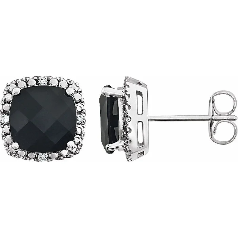 slender stud earrings-14k White Gold Onyx & .06 CTW Diamond Stud Earring for Women