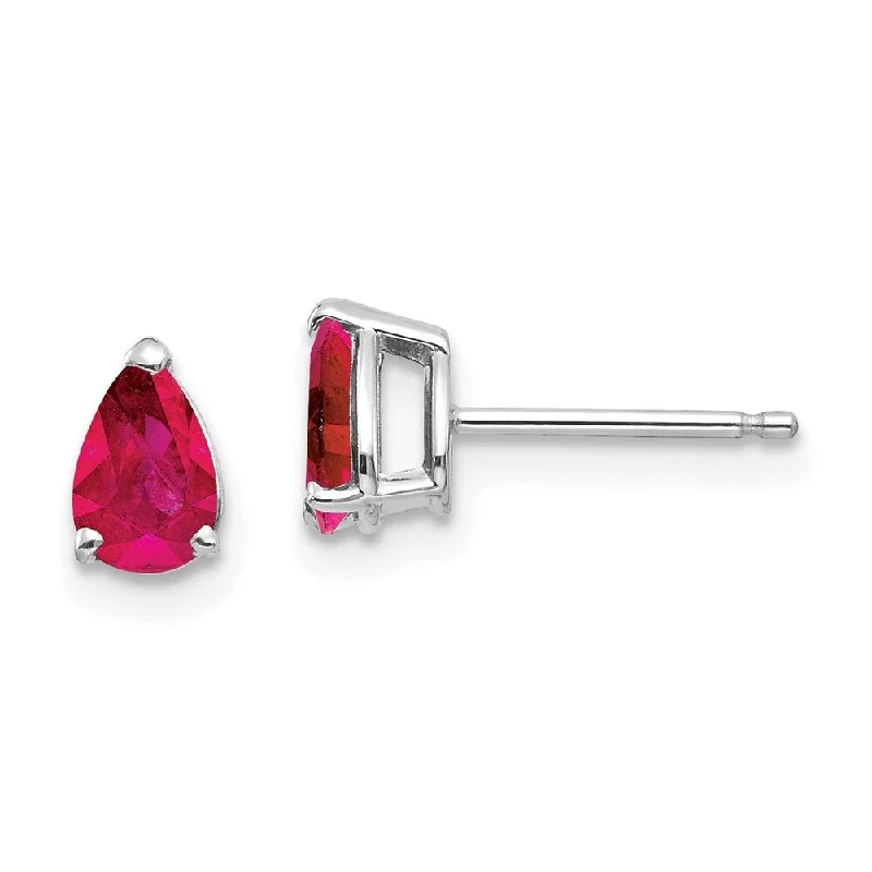 fluid modern earrings-14k White Gold Ruby Stud Earrings (L-7 mm, W-4 mm)