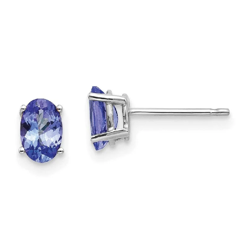 retro-style hoop earrings-14k White Gold Tanzanite Stud Earrings (L-6 mm, W-4 mm)