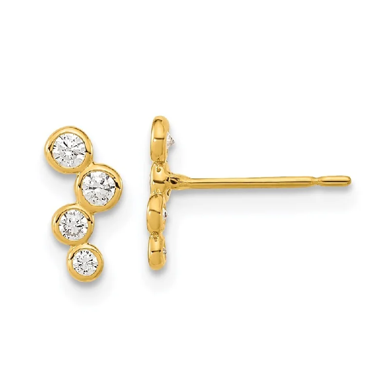 seven-gem stud earrings-14k Yellow Gold 4- CZ Bezel Set Stud Earrings (L-10 mm, W-3.5 mm)