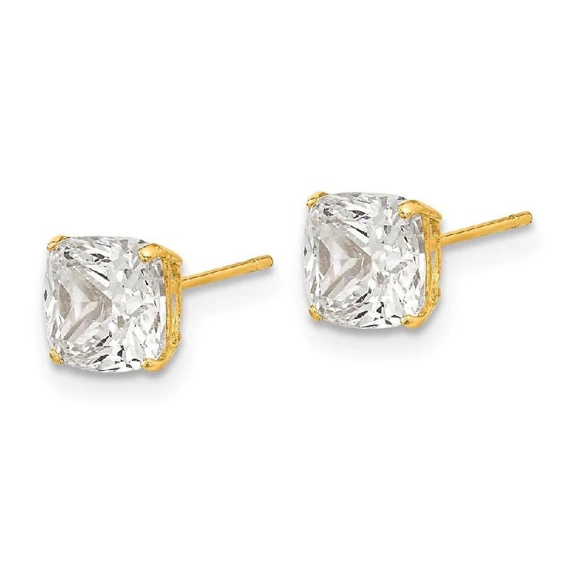 retro emerald earrings-14k Yellow Gold 6x6 Cushion Cut CZ Stud Earrings (L-6 mm, W-6 mm)