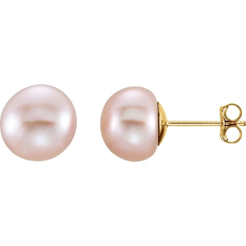 topaz hoop earrings-14k Yellow Gold 8-9 mm Pink Freshwater Pearl Stud Earring for Women