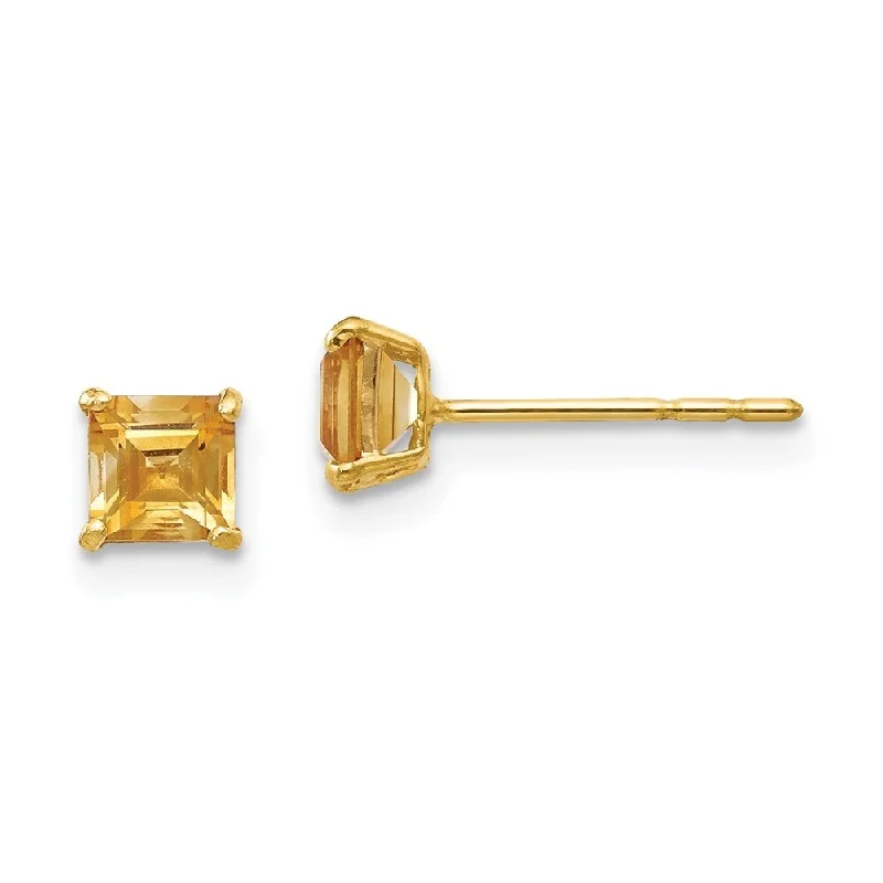 adaptable stud earrings-14k Yellow Gold Citrine Square Stud Earrings (L-4 mm, W-4 mm)