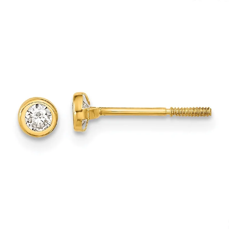 custom orbit earrings-14k Yellow Gold Cubic Zirconia Bezel Stud Earrings (L-3.8 mm, W-3.8 mm)