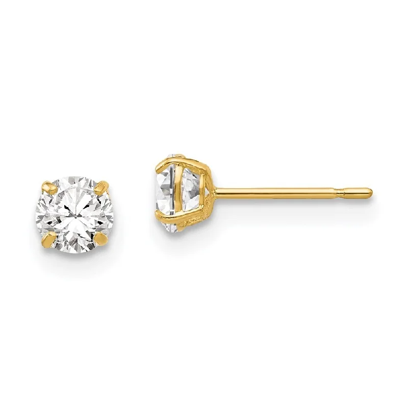 chiseled hoop earrings-14k Yellow Gold Round CZ Stud Earrings (L-4 mm, W-4 mm)