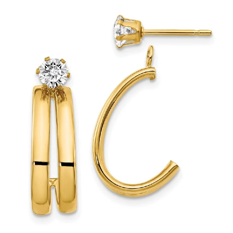 retro-style hoop earrings-14K Yellow Gold w/ CZ Stud Earring Jackets (L-18 mm, W-9 mm)