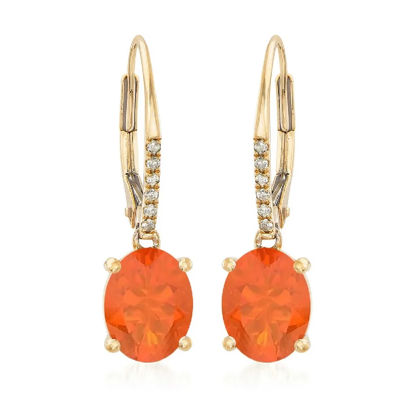 sculpted silver earrings-14Kt Gold Fire Opal and Diamond Earrings