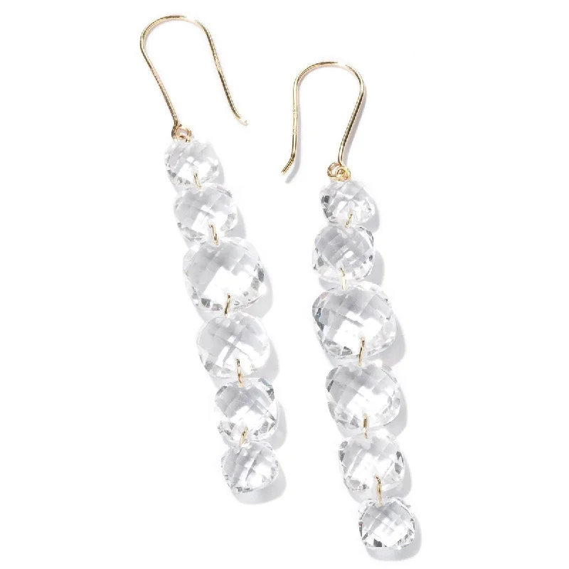 furrowed silver earrings-14KT Gold White Crystal Drop Earrings