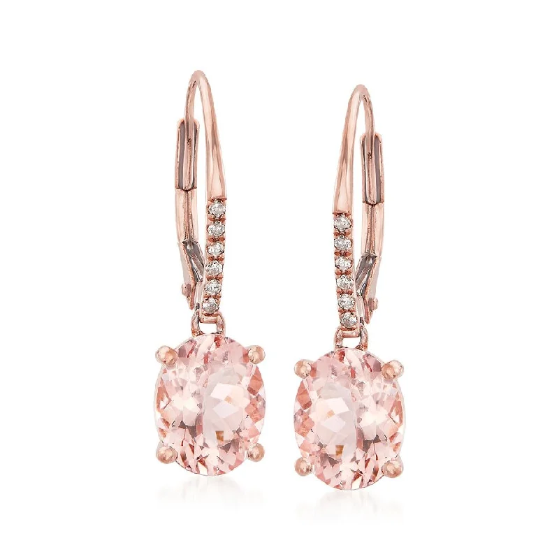 retro-style drop earrings-14Kt Rose Gold Morganite, Diamond Dangle Earrings