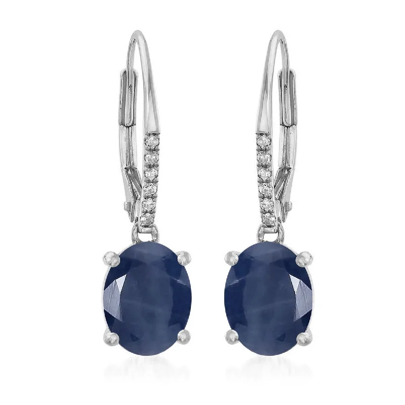 silver coil earrings-14Kt White Gold Indian Blue Sapphire and Diamond Dangle Earrings