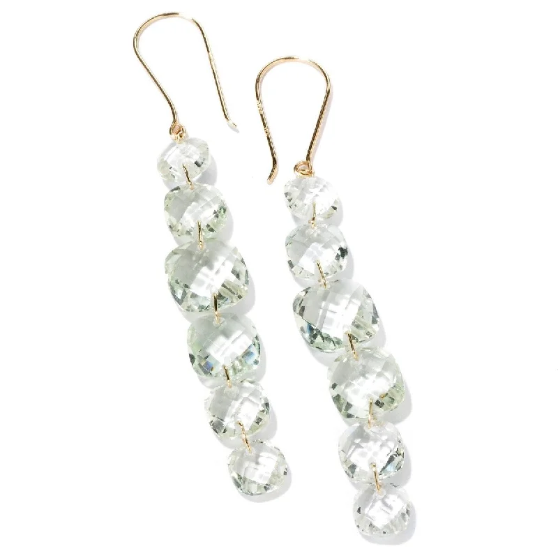 rose gold spiral earrings-14Kt Yellow Gold Green Amethyst Gemstone Drop Earrings