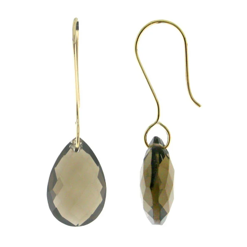 raw turquoise earrings-14Kt Yellow Gold Smoky Quartz Gemstone Drop Earrings