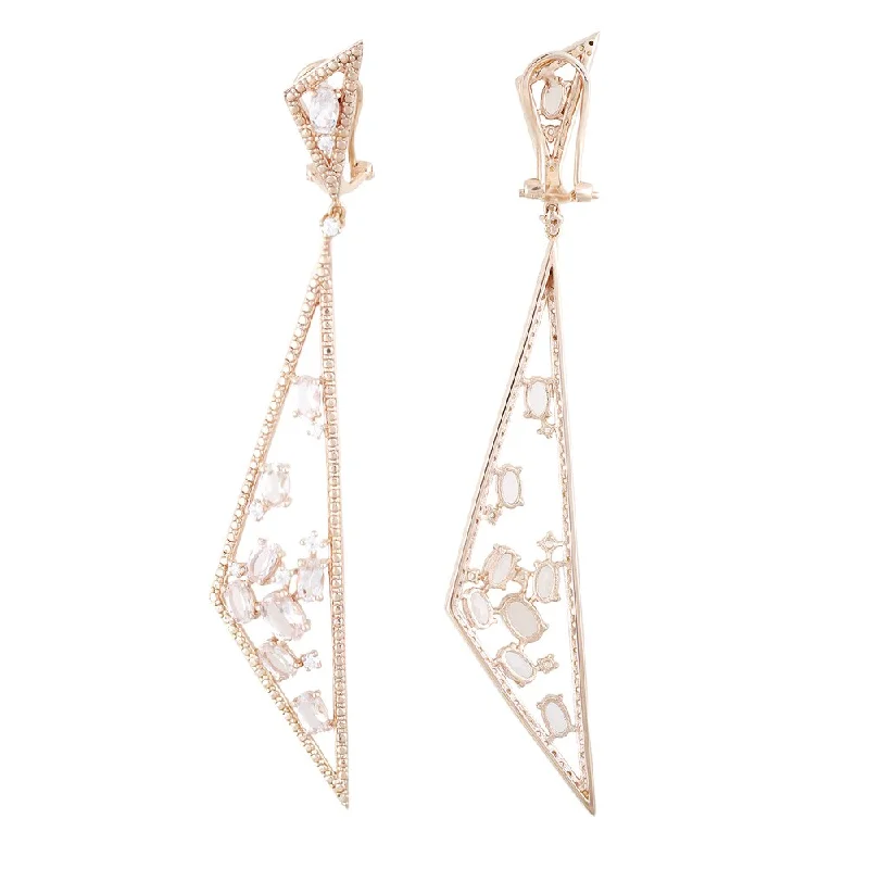 slender bar earrings-18k Rose Gold Vermeil Over Silver Morganite and White Zircon Triangle Drop Earrings