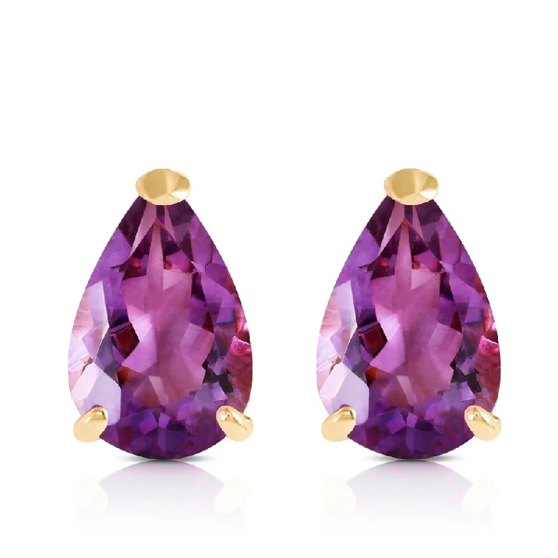 bronze drop earrings-3.15 Carat 14K Solid Gold Stud Earrings Natural Amethyst