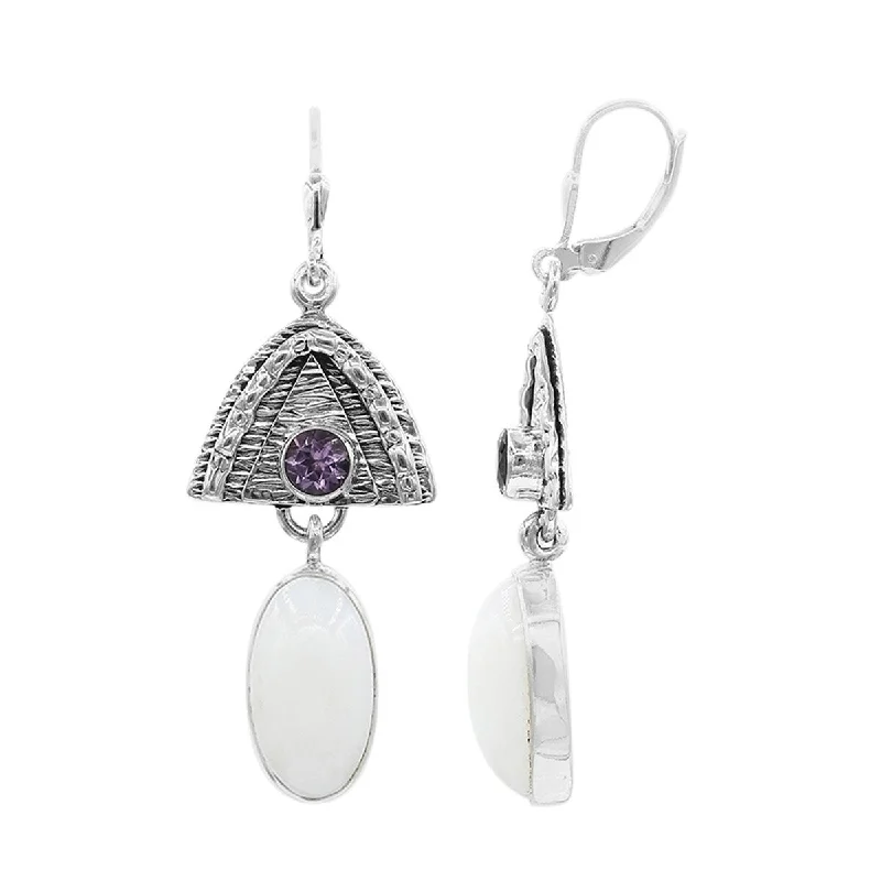 fluid stud earrings-925 Sterling Silver African Amethyst And White Opal Earrings