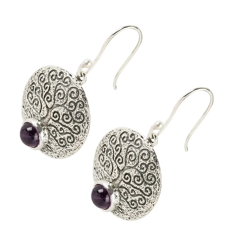 sculpted diamond earrings-925 Sterling Silver African Amethyst Dangle Earrings