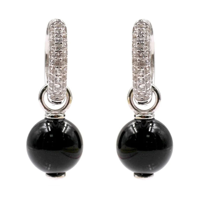 morganite drop earrings-925 Sterling Silver Black Onyx And White Natural Zircon Dangle Earrings